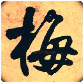 梅毛笔行书写法,摘自明王铎赠文吉大词坛行书轴