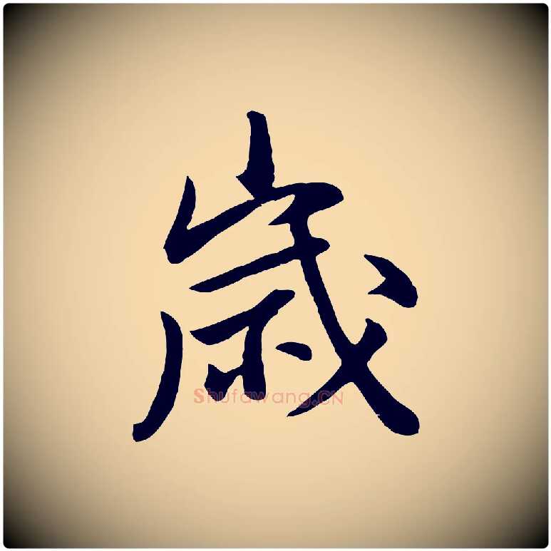 歲毛笔行书写法,摘自明代董其昌仿米南宫