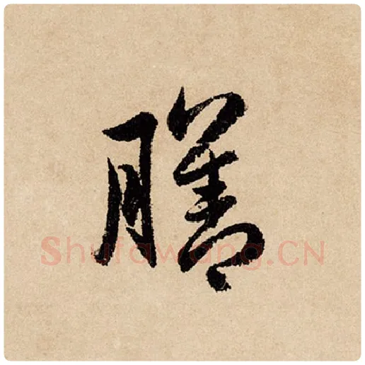 赵孟頫毛笔行书膳字的写法,摘自赵孟頫书法作品闲居赋